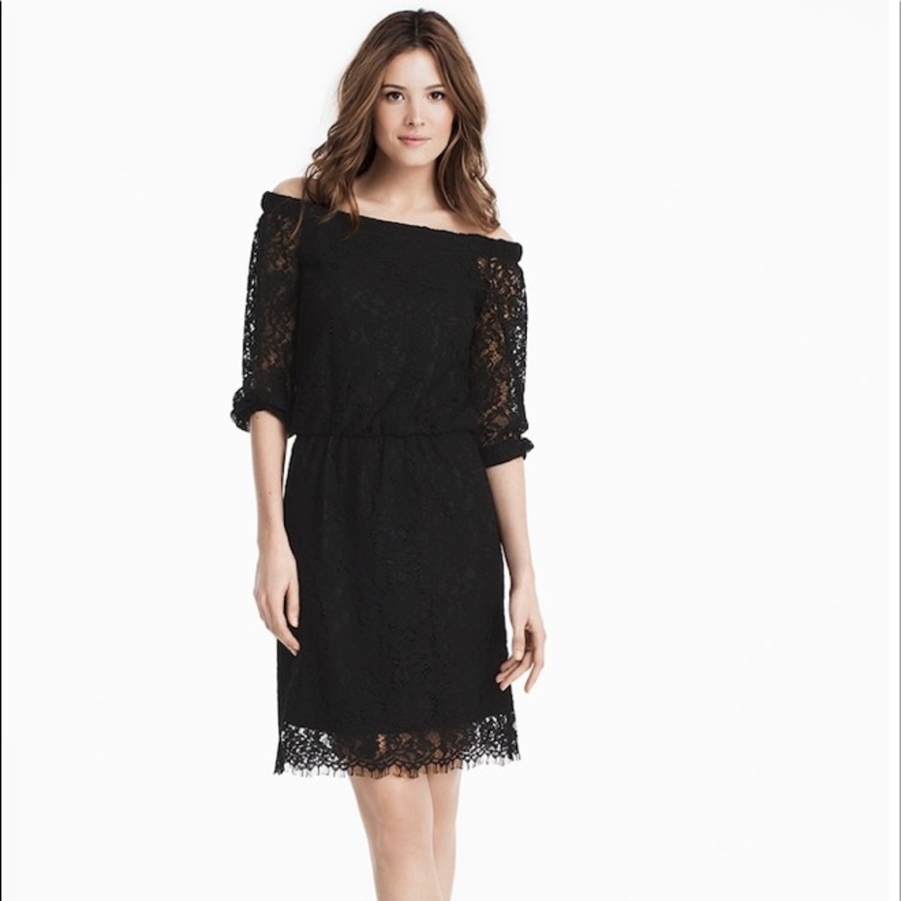OFF-THE-SHOULDER BLACK LACE BOHO DRESS SIZE 6